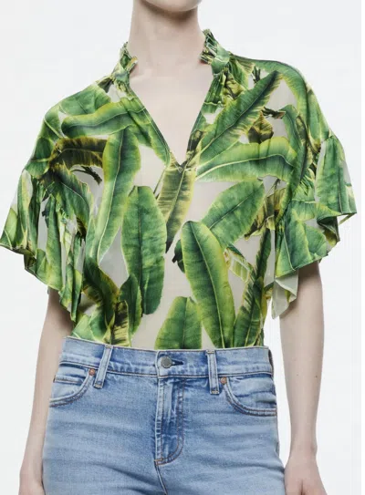 Alice And Olivia Julius Blouse In Sun Palm In Green