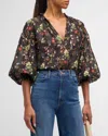 Alice And Olivia Julius Blouson-sleeve Tunic Top In Blush Kiss Black