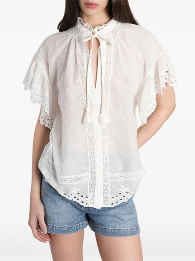 Alice And Olivia Julius Broderie-anglaise Ruffled Blouse In White