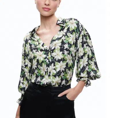 Alice And Olivia Julius Floral-print Satin-twill Blouse In Green