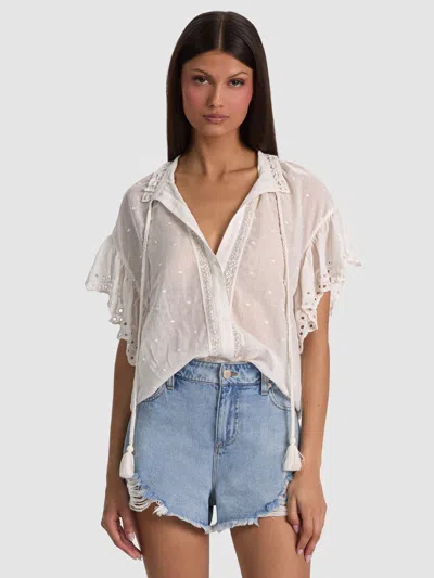 Alice And Olivia Julius Embroidered Tunic Top In White