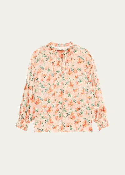 Alice And Olivia Julius Voluminous Long-sleeve Floral Burnout Blouse In Falling For You O