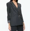 Alice And Olivia Justin Roll Cuff Breasted Blazer In Charcoal Grey Melange