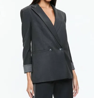 Alice And Olivia Justin Roll Cuff Breasted Blazer In Charcoal Grey Melange