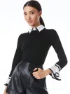 Alice And Olivia Justina Woven Combo Long-sleeve Pullover In Black Combo