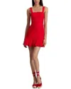 Alice And Olivia Kaidra Drop Waist Linen-blend Mini Dress In Red