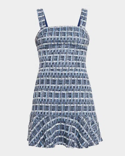 Alice And Olivia Kaidra Textured Denim Tweed Drop-waist Mini Dress In Multi