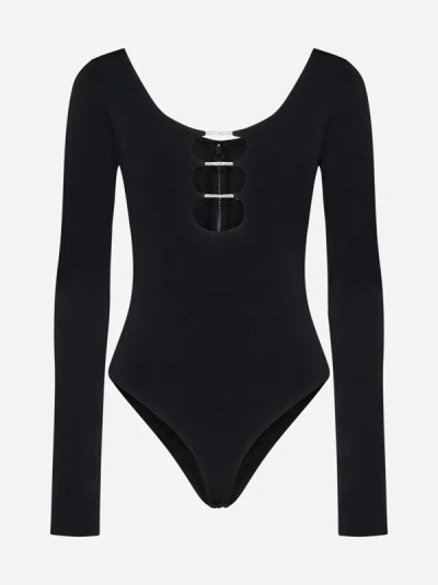 Alice And Olivia Kalena Cutout Thong Bodysuit Black Xs