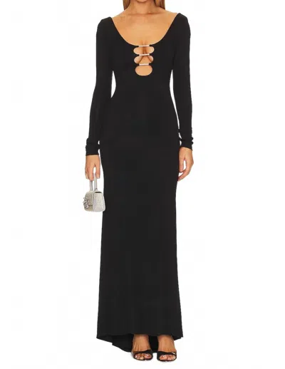 Alice And Olivia Kalena Plunge Crystal Jersey Cut Out Maxi Dress In Black