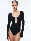 Alice And Olivia Kalena Cutout Thong Bodysuit Black Xs In Black