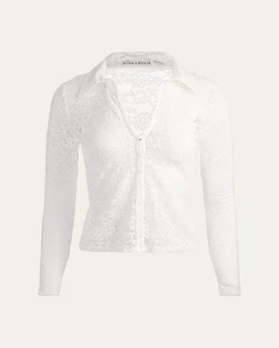 Alice And Olivia Kara Floral Lace Blouse In White