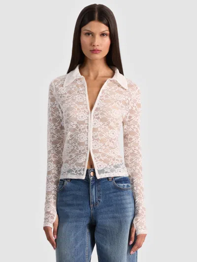 Alice And Olivia Kara Lace Button Down In White