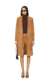 Alice And Olivia Suede Karley Wrap Coat In Brown