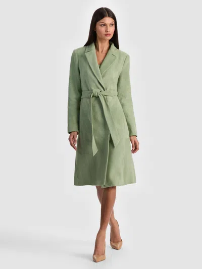 Alice And Olivia Karley Suede Wrap Coat In Green