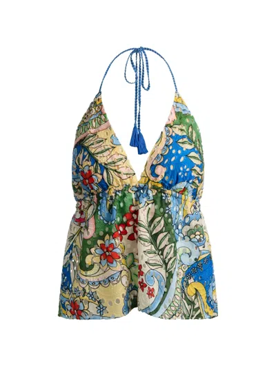 Alice And Olivia Karolina Floral-print Halter Top In Multi