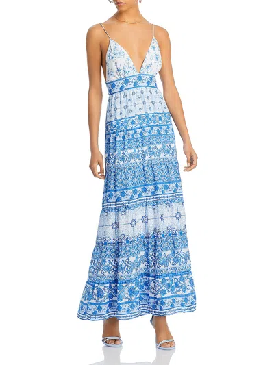 Alice And Olivia Karolina Womens Chiffon Floral Maxi Dress In Blue