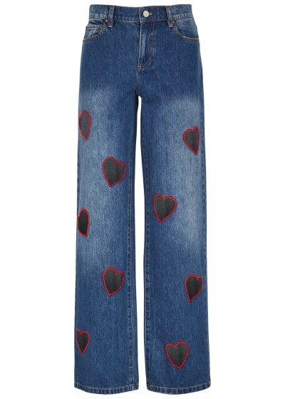 Alice And Olivia Karrie Heart Cut-out Straight-leg Jeans In Dark Blue