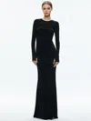 Alice And Olivia Katherina Ruched Long Sleeve Gown In Black