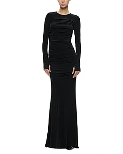 Alice And Olivia Katherina Ruched Long Sleeve Gown In Black