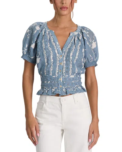 Alice And Olivia Kathryn Embroidered Lace Top In Blue