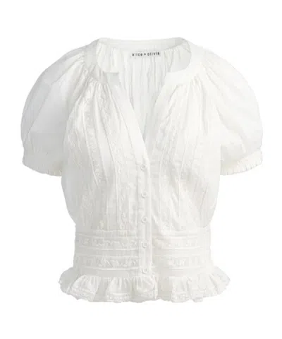 Alice And Olivia Kathryn Lace Trim Blouse In White