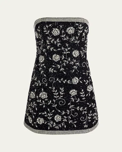 Alice And Olivia Katia Embellished Strapless Mini Dress In Black/white