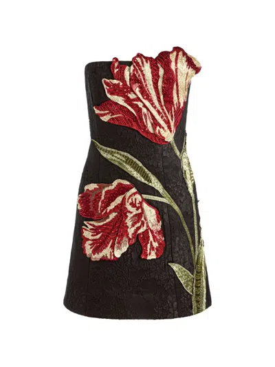 Alice And Olivia Katia Sequin-embellished Floral-embroidered Mini Dress In Black