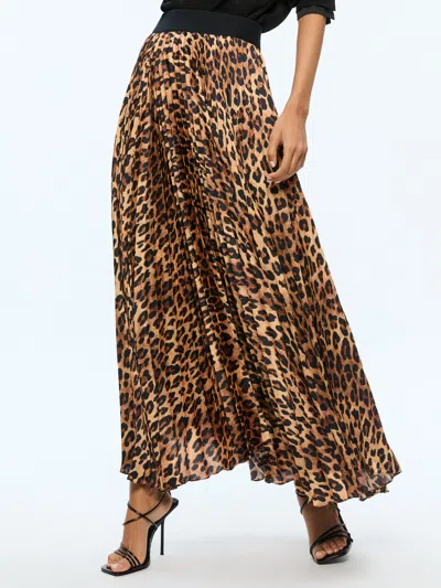 Alice And Olivia Katz Maxi Pleated Skirt In Spotted Leopard Dark Tan