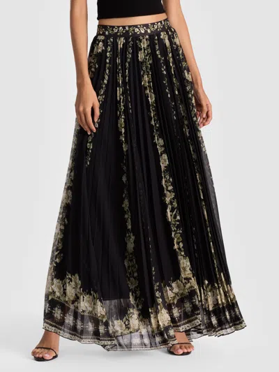 Alice And Olivia Katz Pleated Maxi Skirt In Black
