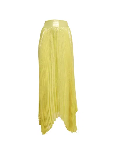 Pre-owned Alice And Olivia Katz Plissé Maxi Skirt In Yellow