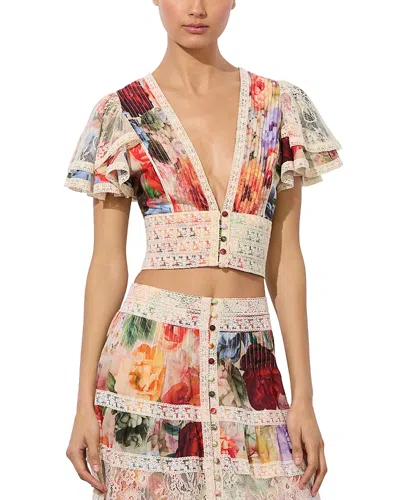 Alice And Olivia Keely Flutter Sleeve Top In Multi