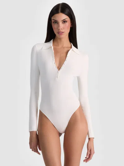 Alice And Olivia Keenan Polo Bodysuit In White