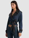 Alice And Olivia Keith Cropped Denim Trench Jacket In Blue