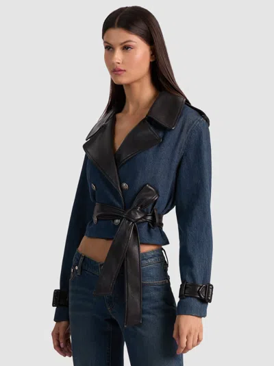 Alice And Olivia Keith Cropped Denim Trench In Blue