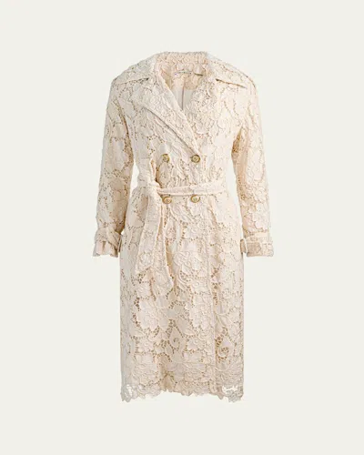 Alice And Olivia Keith Eyelet Midi Trench Coat In Neutral