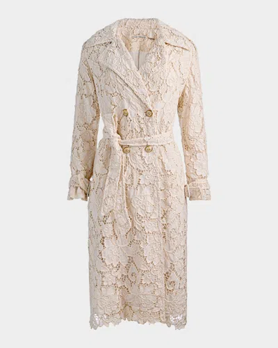 Alice And Olivia Keith Eyelet Midi Trench Coat In Brown