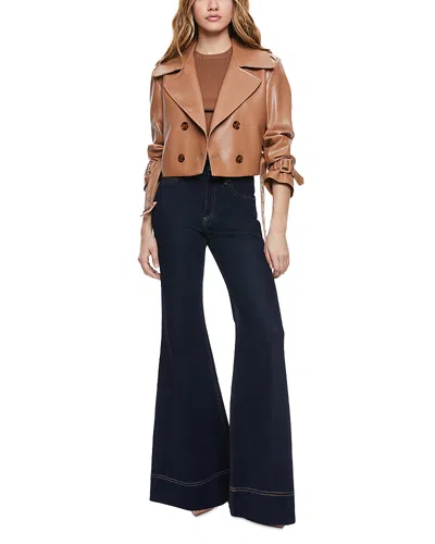 Alice And Olivia Keith Faux Leather Cropped Jacket In Camel