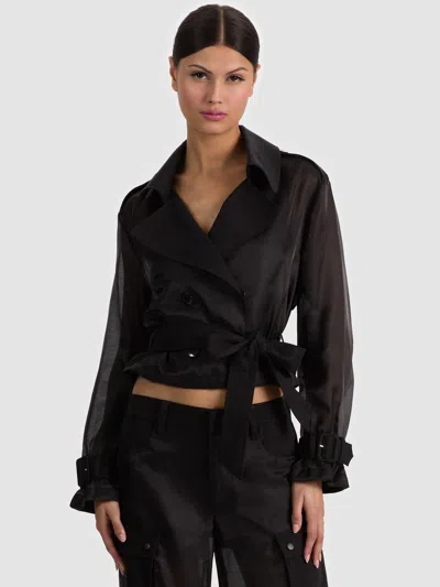 Alice And Olivia Keith Sheer Combo Cropped Trench In Black