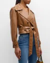 Shop Alice And Olivia Keith Vegan Leather Cropped Trench Coat In Camel