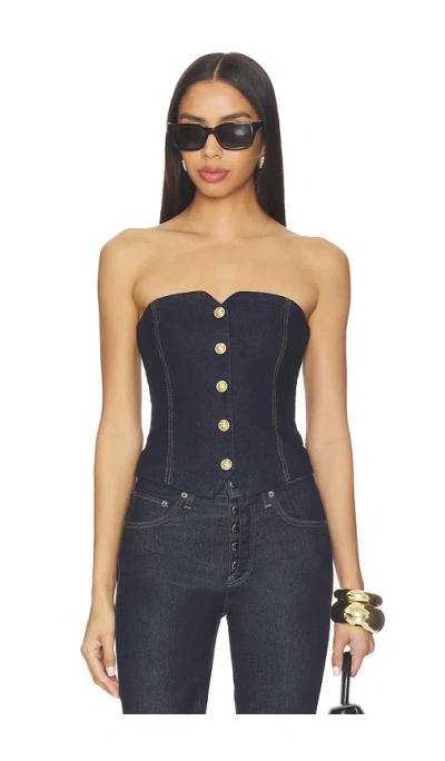 Alice And Olivia Kelcey Denim Strapless Vest Top In Blue