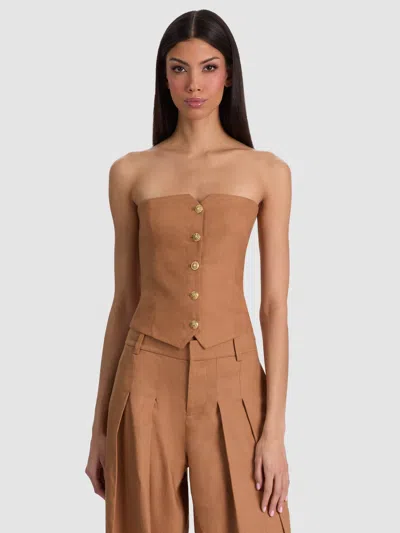Alice And Olivia Kelcey Strapless Linen Vest In Brown