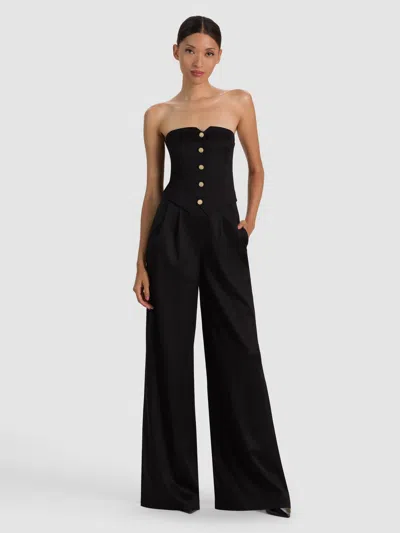 Alice And Olivia Kelcey Strapless Wool Jumpsuit In Black
