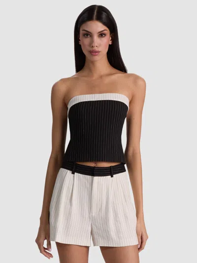 Alice And Olivia Kelly Linen Strapless Top In Black