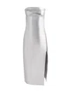 Alice And Olivia Kelly Shiny Vegan Leather High Slit Midi Dress In Silver