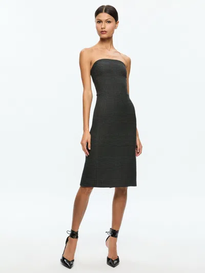 Alice And Olivia Kelly Strapless Midi Dress In Charcoal Grey Melange