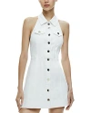 Alice And Olivia Kendall Denim Halterneck Mini Dress In Off White