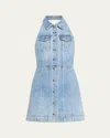 Alice And Olivia Kendall Denim Halter Mini Dress In Blue