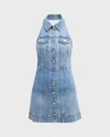 Alice And Olivia Kendall Denim Halter Mini Dress In Blue
