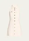 Alice And Olivia Kendall Denim Halterneck Mini Dress In Off White
