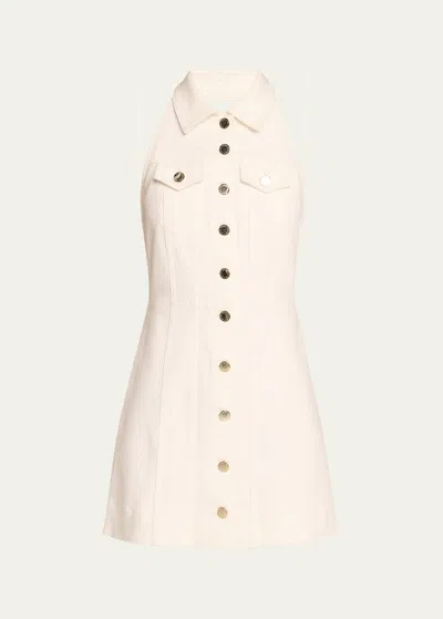 Alice And Olivia Kendall Denim Halter Mini Dress In Off White